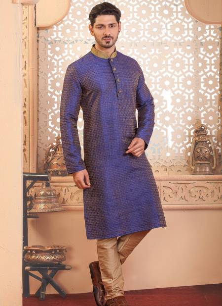 Blue Colour RAJPUTANA Exclusive Festive Wear Poly Jacquard Kurta Pajama Mens Collection RPTA-KP-3